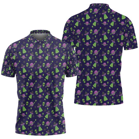 Gopory Alien Golf Shirts for Men Alien Shirts for Men Hawaiian Polo Shirts