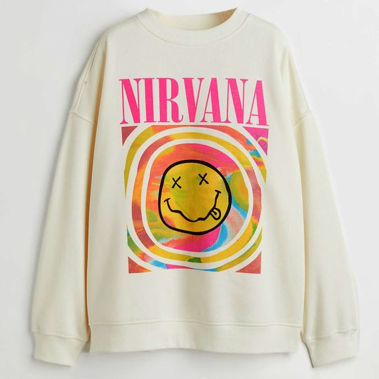 Nirvana Smile Face Pink Unisex Sweatshirt, Nirvana Smile Vintage Sweatshirt