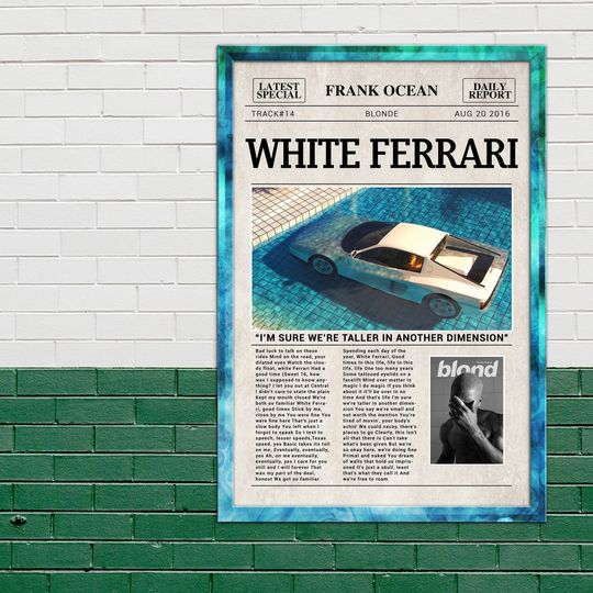 Frank Ocean Retro Newspaper White Ferrari Poster