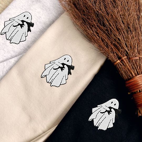 Embroidered Ghost Sweatshirt | SHOPBOP Halloween Crew Neck Sweater | Embroidered Ghost Sweatshirt | Halloween Sweatshirt | Unisex Sweatshirt
