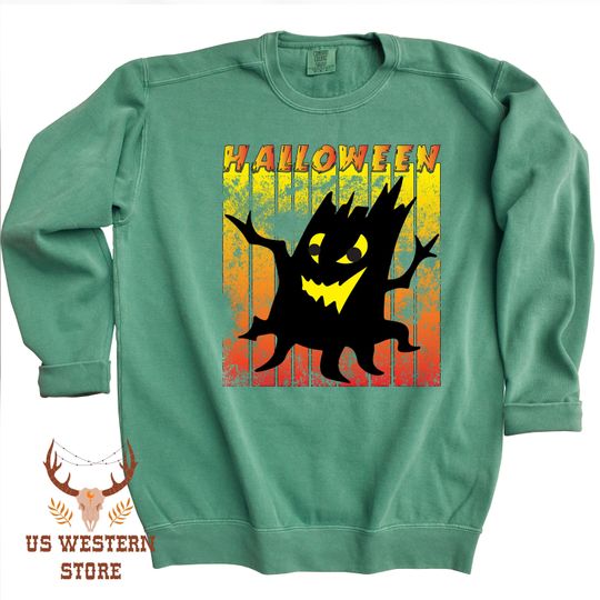 Halloween Sweatshirt Halloween Sweater Ghost Sweatshirt 2023 Happy Halloween Sweatshirt Retro Spooky Season