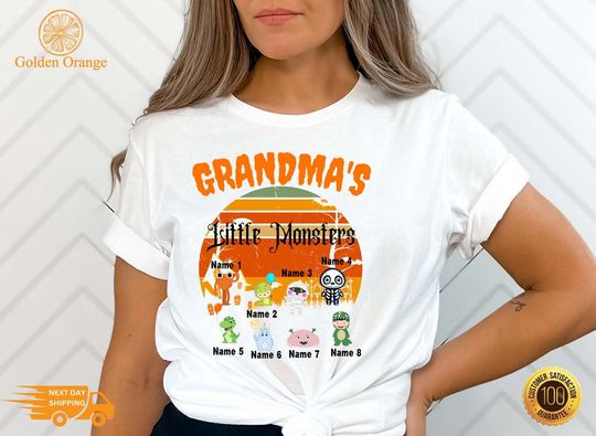 Personalized Grandma's Little Monsters Halloween Shirt, Funny Grandma Halloween Shirt, Custom Grandma With Grandkids Name Shirt