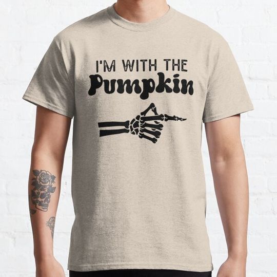 I'm with the pumpkin - Funny Halloween saying, Matching couple Halloween costume T-shirts