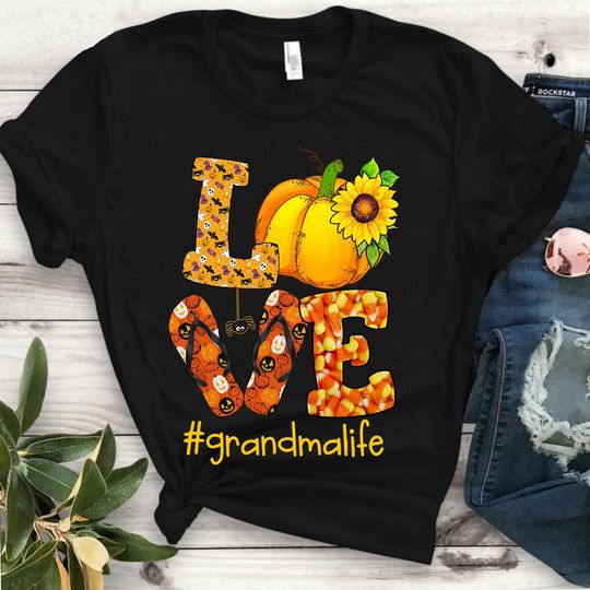 Love grandma life Halloween shirt- sunflower Pumpkin Funny Gift TShirt - Unisex T-Shirt