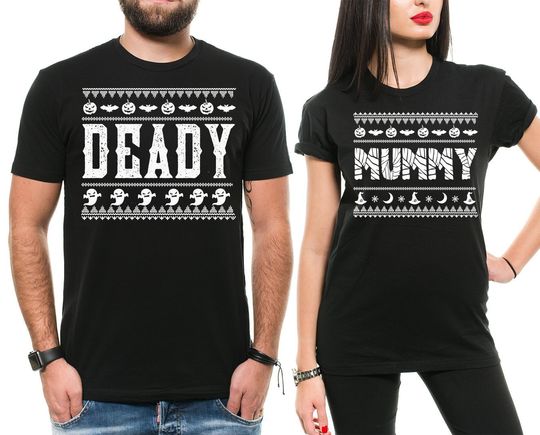 Halloween Couple Matching T-Shirts Funny Halloween Scary Costume Halloween Party Couple Photo Shoot T-Shirts