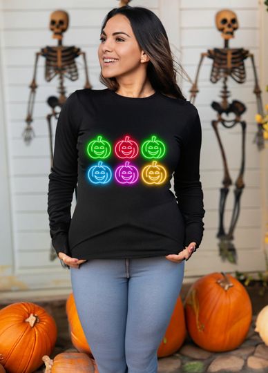 Neon Pumpkin Sweatshirt, Jack-o-Lantern Sweatshirt, Halloween Crewneck shirt, Halloween Sweater, Spooky Season, Fall Shirt, halloween shirt