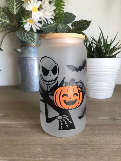 Jack Skellington 16oz Frosted Libbey Glass Can