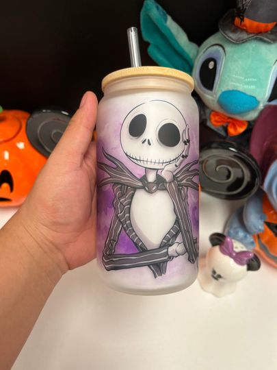 Jack Frosted glass can, Nightmare Before Christmas glass can, Glass can