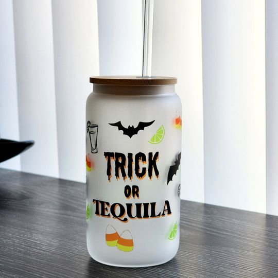 Trick or Tequila Halloween Frosted Glass Can