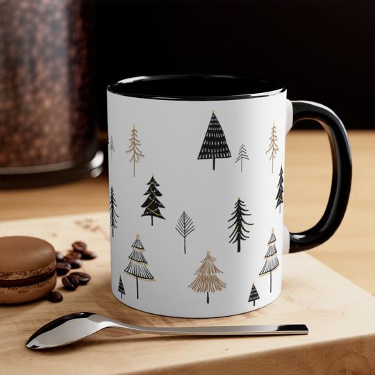 Black and gold minimalist christmas tree Accent Coffee Mug