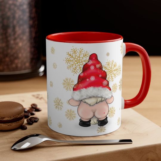 Christmas Cheeky Bum Santa Gnome Accent Coffee Mug