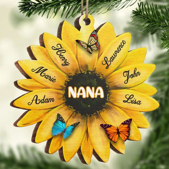 Little Sunshine Of Grandparents - Personalized Custom Sunflower Shaped Wood Christmas Ornament