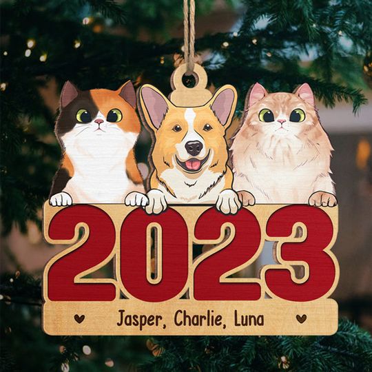 Here Comes Santa Paws 2023 - Dog & Cat Personalized Custom Ornament - Christmas Gift For Pet Owners, Pet Lovers