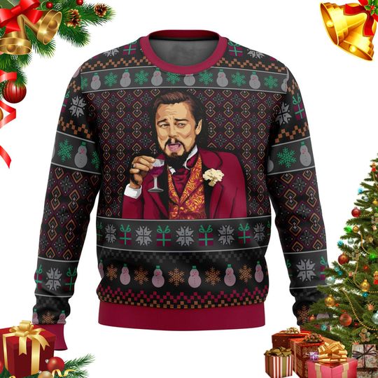 Laughing Leo DiCaprio Meme Ugly Christmas Sweatshirt 3D Ugly Sweater