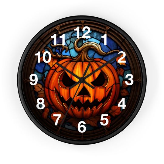 Jack O' Lantern Stained Glass Print Wall Clock Halloween Pumpkin Clock