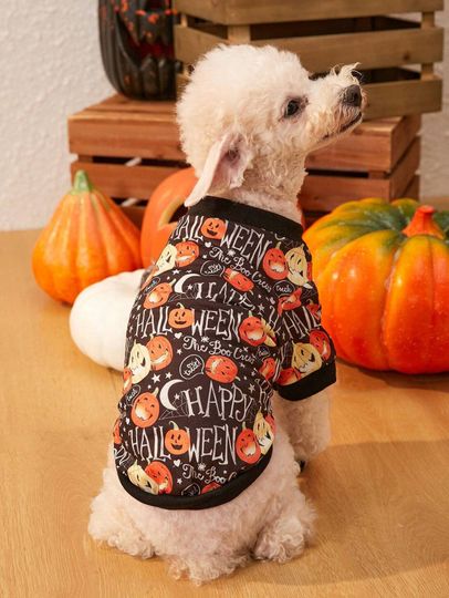 Halloween Pumpkin Printed Pet Hoodless Sweatshirt, Cute Pet Clothes, Pet Supplies, Halloween Holiday, Winter Clothes For Pet, Pet Lover Gift
