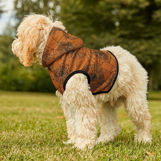 Halloween Clothing For Dogs, Pet Halloween Shirt, Hoodies For Dogs, Orange Spider Web Dog Hoodie