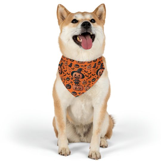 Halloween Pet Bandana Collar, Halloween Pattern, Pumpkins and bats pattern, dog bandana pattern, Halloween dog, gift for my dog