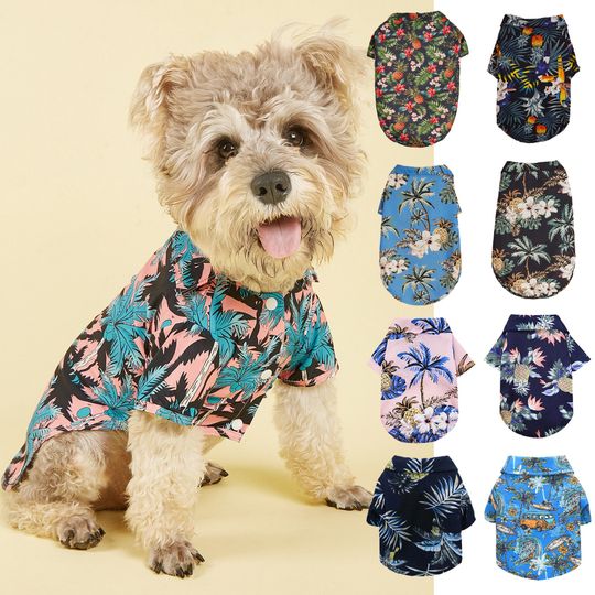 Hawaiian Pet Shirt - Summer Tropical Pet Clothing - Stylish Tropical Dog/Cat Clothes with Button Closure