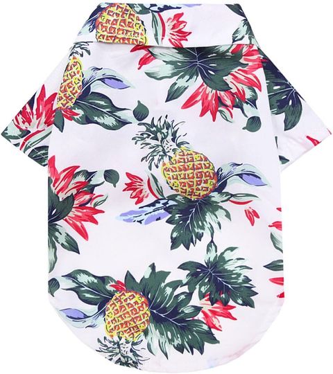 Hawaiian Art Flower Dog Shirt - Cool Pineapple Print Clothes for Small Medium Dogs Cats Pets, Summer Pet Hawaiian Shirt