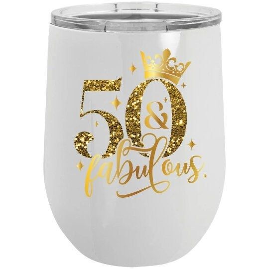 50 & Fabulous, Gold Glitter Custom Age Birthday Tumbler