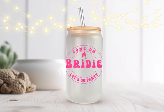 Bridesmaid Gift| Let's Go Party | Glass Tumbler with Lid and Straw frosted tumbler