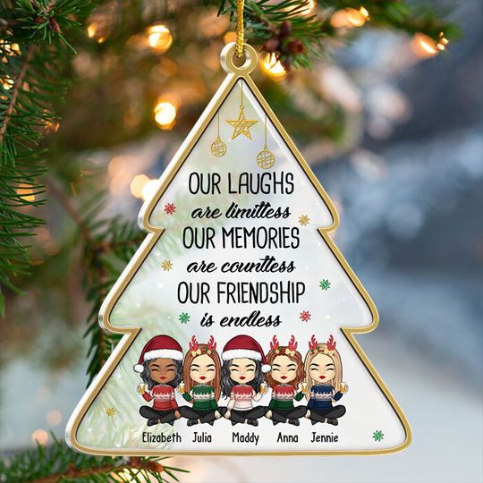 Not Just Friends, More Like A Small Gang - Personalized Custom Christmas Tree Shaped Acrylic Christmas Ornament  Christmas Gift