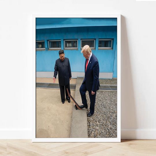Donald Trump Kim Jong Hun Meme Skateboard Crossing Border Premium Matte Vertical Poster