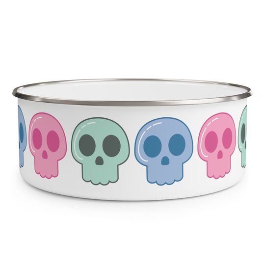Pastel Cute Halloween Skulls Enamel Bowl