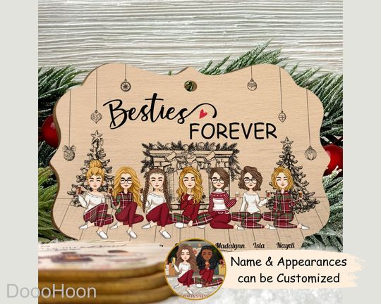 Besties Forever Wooden Custom Ornament, Bestie Ornament, 2023 Ornament, Christmas Gift For Friends