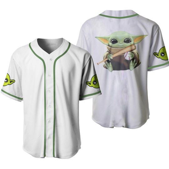 Star Wars Baby Yoda White Green Disney Baseball Jersey