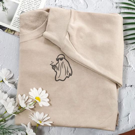 Ghost Flower Embroidered Sweatshirt | Grimm Reaper Shirt |Cute Ghost Hoodie | Sweatshirt | Halloween Sweatshirt | Halloween Gifts
