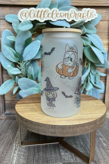 16 oz Halloween Blue Dog Sublimated Frosted Iced Coffee