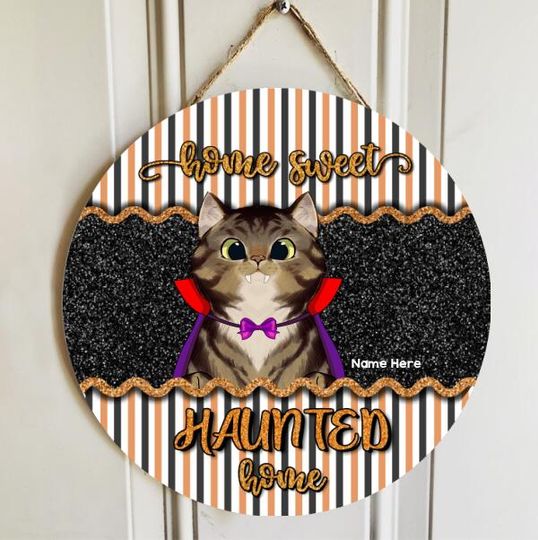 Personalized Home Sweet Haunted Home Dracula Cat Door Sign