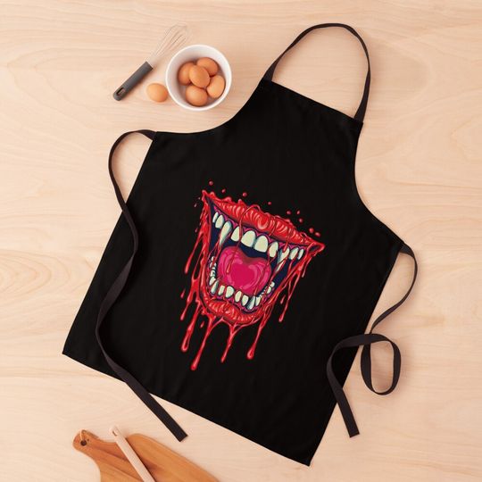 Vampire With a Bloody Red Lips Halloween Kitchen Apron