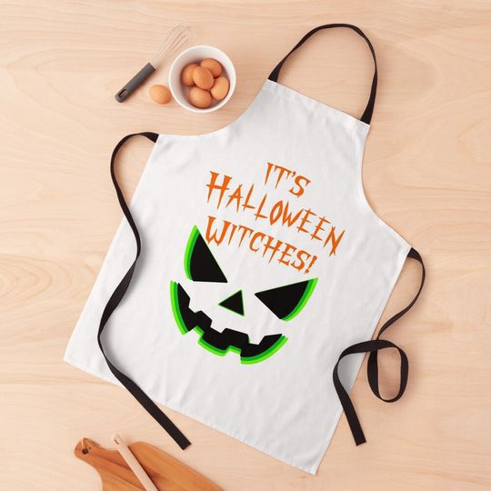 Funny Pumpkin Face It's Halloween Witches Kitchen Apron