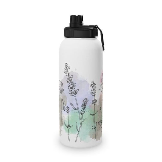 Watercolor Floral Stainless Steel Water Bottle with Sports Lid