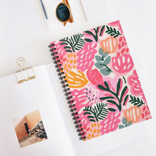 Preppy Pink Spiral Notebook Journal, Ruled Line