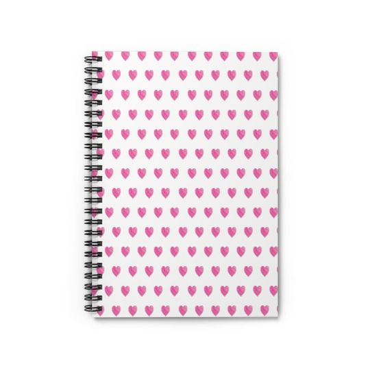 Spiral Notebook, Preppy Watercolor Hearts in Pink