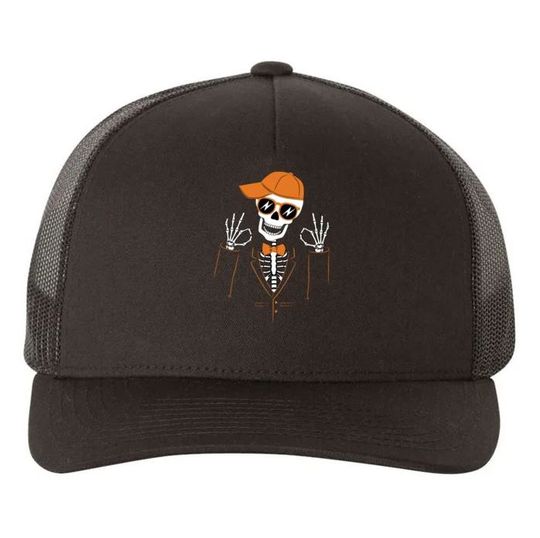 Funny Halloween Skeleton Hipster Bowtie Tuxedo Tux Trucker Hat