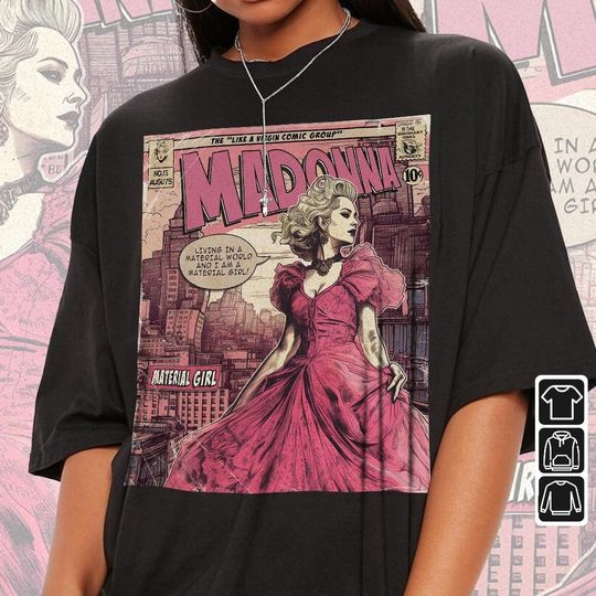 Madonna Comic Shirt, Vintage Material Girl Like A Virgin Album Concert Shirt