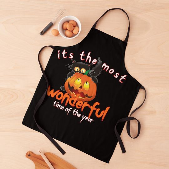 Its the Most Wonderful Time of the Year Black Cat Halloween Kitchen Apron
