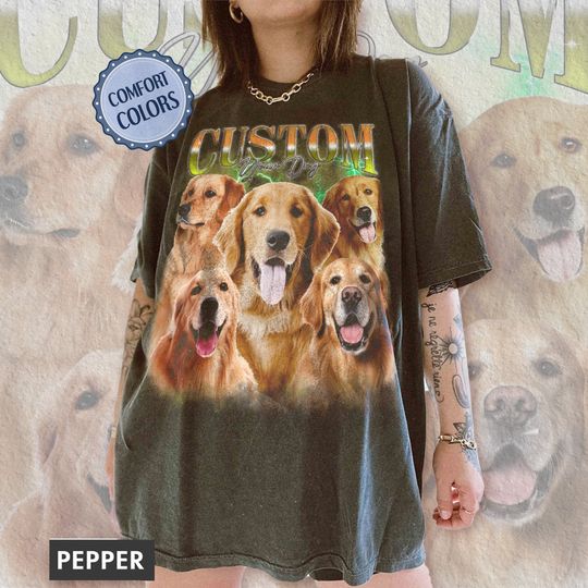 Pet Custom Vintage Washed Shirt, Custom Dog T-Shirt, Dog Bootleg Retro 90's Tee, Custom Pet Photo, Customized Shirt With Dog, Pet Lovers