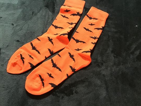 Cute bat novelty socks, bat socks, animal socks, orange socks, unisex socks, Halloween socks