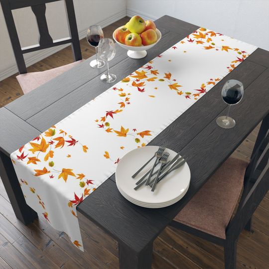 Autumn Leaves White Table Runner, Fall Leaves Thanksgiving Table Runner!
