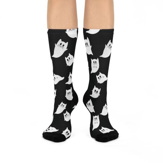 Halloween Cats and Ghost Socks / Halloween Socks / Spooky Socks / Spooky Cat Socks / Spooky Ghost Socks / Socks /  Autumn Socks / Fall Socks