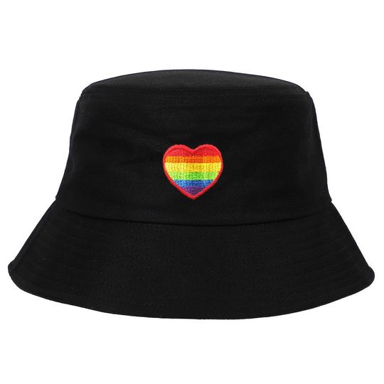 Embroidered Rainbow Heart Bucket Hat