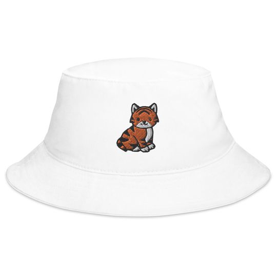 Tiger Bucket Hat, Embroidered Bucket Hat, Animal Sun Hat, Unisex Summer Hat, Tiger Gift