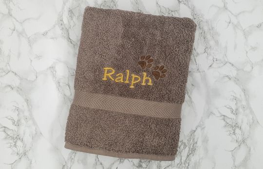 Personalised Embroidered Pet Towel with name, Dog Towel, Cat Towel, Paw Print Design, Bath Towel