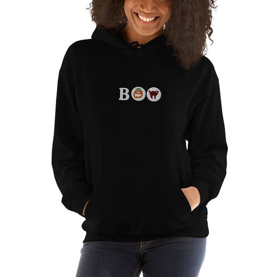 Embroidered Boo Halloween Fall Unisex Hoodie